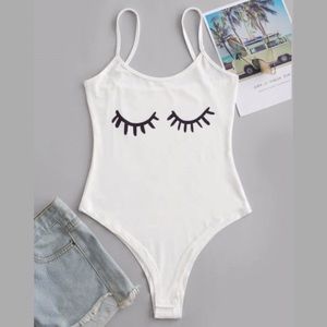 Snap Button Eyelash Graphic Cami Bodysuit